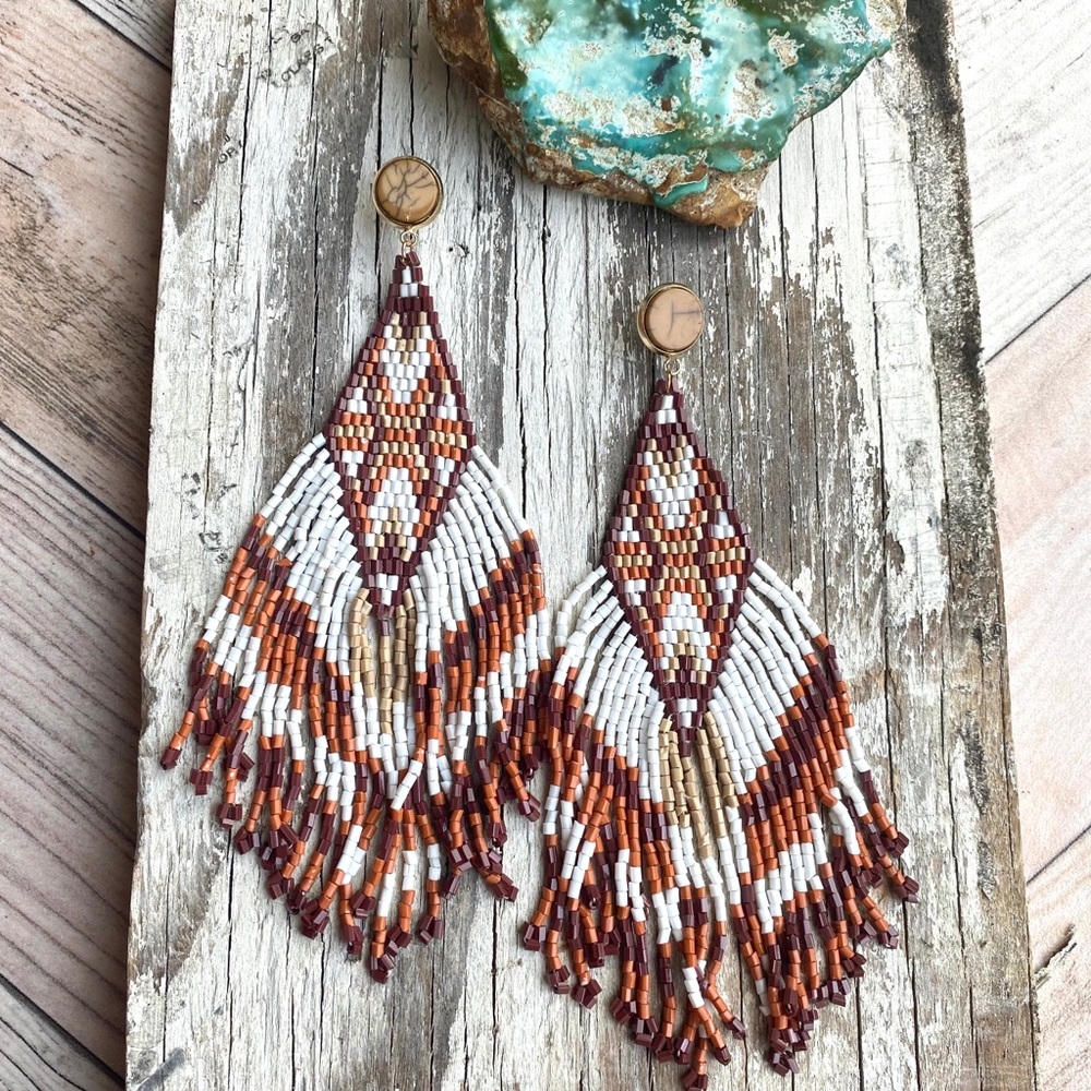 Free People Brown and White Beaded Earrings - Picture 2 of 6
